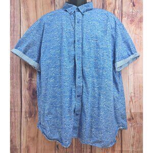 Johnston & Murphy XXL Blue Short-Sleeve Button-Up Shirt With Wave Print